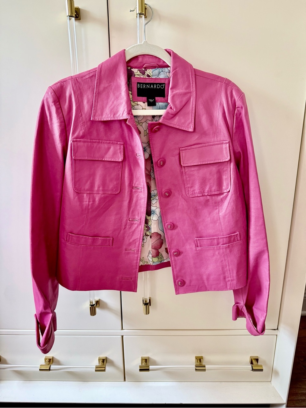 Bernardo Pink Floral Leather Jacket - L